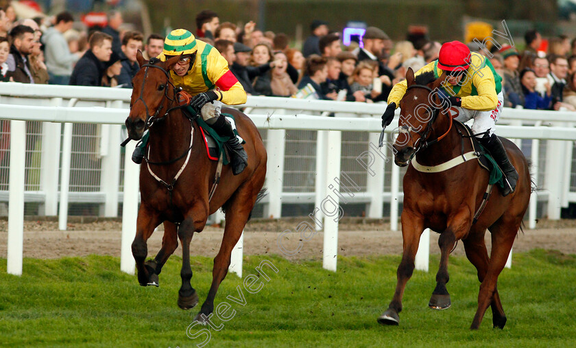 Herecomestheboom-0006 
 HERECOMESTHEBOOM (left, Paddy Brennan) beats AINCHEA (right) in The Jockey Club Venues Standard Open National Hunt Flat Race Cheltenham 28 Oct 2017 - Pic Steven Cargill / Racingfotos.com