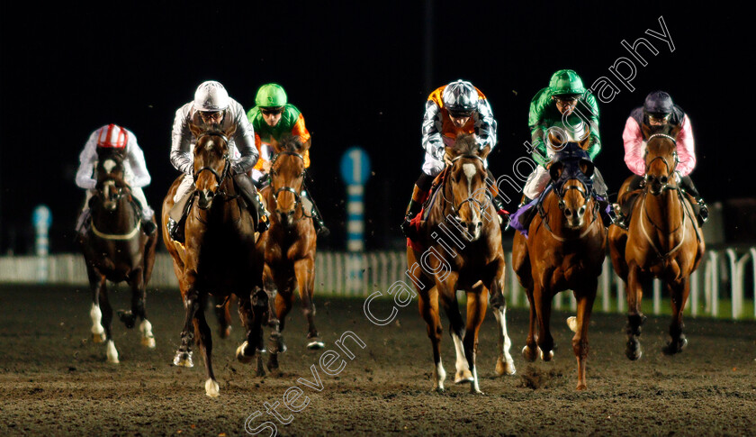 Rusper-0006 
 RUSPER (3rd right, Dougie Costello) beats SOD'S LAW (left) in The Matchbook VIP Novice Stakes Div1 Kempton 13 Dec 2017 - Pic Steven Cargill / Racingfotos.com