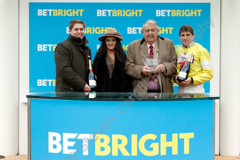 Aux-Ptits-Soins-0006 
 Presentation to John Hales, Dan Skelton and Harry Skelton for The Simplify Horse Racing Selections With Betfinder At BetBright Handicap Hurdle won by AUX PTITS SOINS
Cheltenham 1 Jan 2019 - Pic Steven Cargill / Racingfotos.com