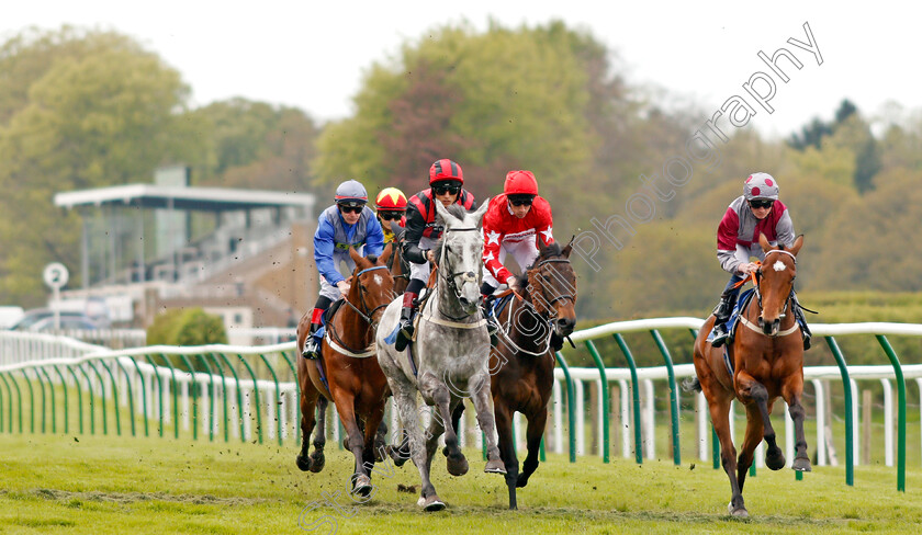 Pretty-Jewel-0002 
 LADY BERGAMOT (left, George Wood) and VILLETTE (right) lead the field during The Peter Symonds Catering Fillies Handicap won by PRETTY JEWEL (blue, Luke Catton) Salisbury 30 Apr 2018 - Pic Steven Cargill / Racingfotos.com