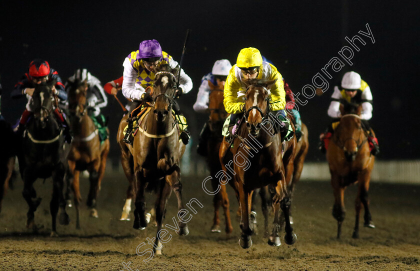 Mizuumi-0002 
 MIZUUMI (right, Benoit de la Sayette) beats BORN A REBEL (purple cap) in The Racing TV Restricted Maiden Fillies Stakes
Kempton 13 Dec 2023 - Pic Steven Cargill / Racingfotos.com