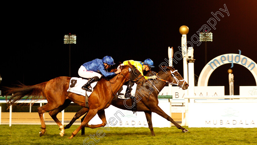 Light-The-Lights-0006 
 LIGHT THE LIGHTS (Christophe Soumillon) beats BLAIR HOUSE (left) in The Mubadala Global Trophy Handicap Meydan 18 Jan 2018 - Pic Steven Cargill / Racingfotos.com