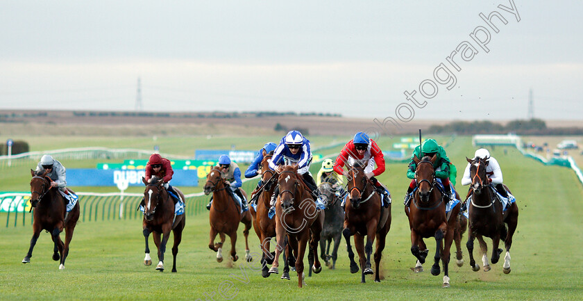 Queen-Power-0001 
 QUEEN POWER (centre, Harry Bentley) wins The Godolphin Under Starters Orders Maiden Fillies Stakes Div2
Newmarket 12 Oct 2018 - Pic Steven Cargill / Racingfotos.com