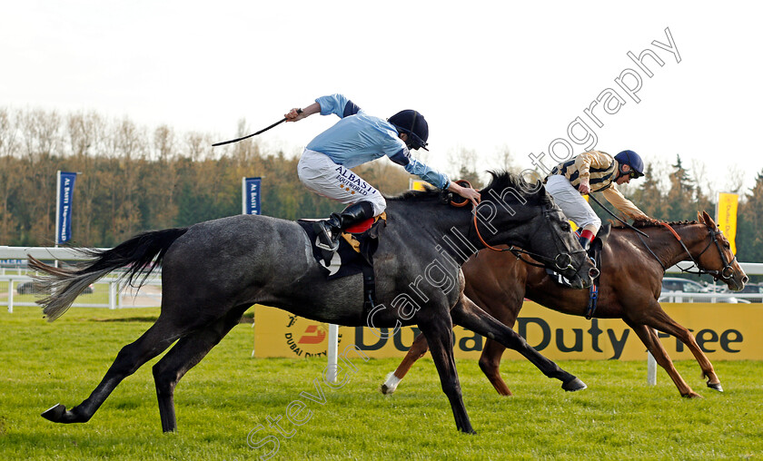 Lunar-Jet-0006 
 ADAMANT (nearside, Ryan Moore) beaten by LUNAR JET (right, Jimmy Quinn) Newbury 21 Apr 2018 - Pic Steven Cargill / Racingfotos.com