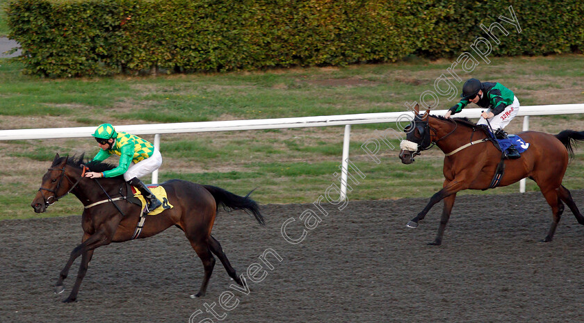 Jedhi-0002 
 JEDHI (Robert Havlin) beats PENNY POET (right) in The 100% Profit Boost At 32RedSport.com Fillies Handicap
Kempton 29 Aug 2018 - Pic Steven Cargill / Racingfotos.com