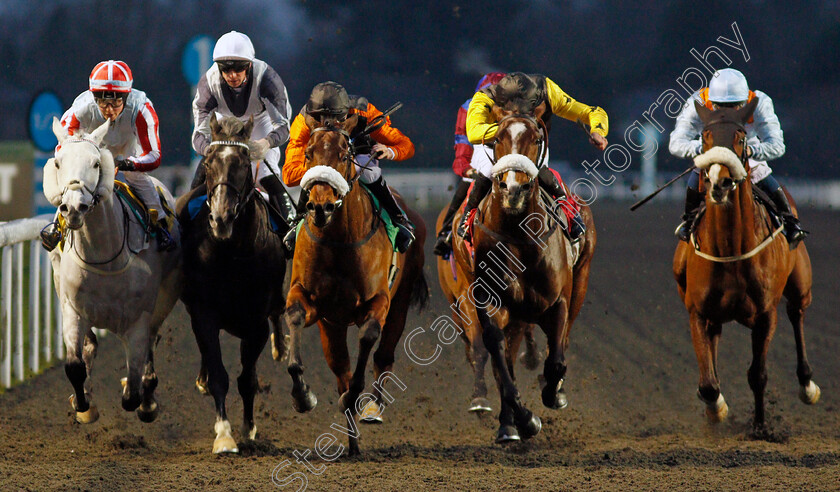 Baldomero-0007 
 BALDOMERO (centre, Luke Morris) beats RESTORER (left) UNITED FRONT (2nd right) MORDRED (right) and TYRRHENIAN SEA (2nd left) in The Unibet Horserace Betting Operator Of The Year Handicap
Kempton 2 Mar 2022 - Pic Steven Cargill / Racingfotos.com