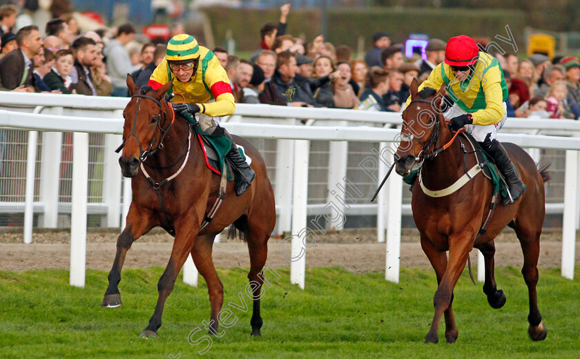 Herecomestheboom-0005 
 HERECOMESTHEBOOM (left, Paddy Brennan) beats AINCHEA (right) in The Jockey Club Venues Standard Open National Hunt Flat Race Cheltenham 28 Oct 2017 - Pic Steven Cargill / Racingfotos.com