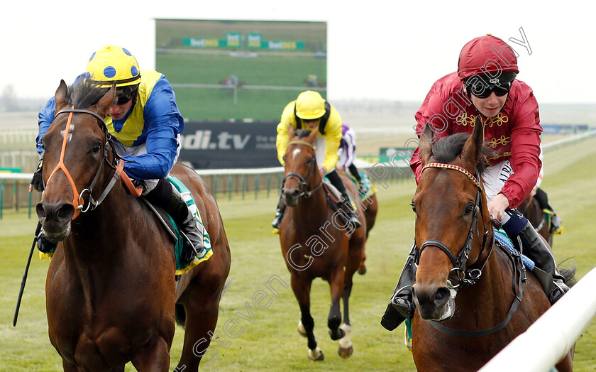 Kick-On-0005 
 KICK ON (right, Oisin Murphy) beats WALKINTHESAND (left) in The bet365 Feilden Stakes
Newmarket 16 Apr 2019 - Pic Steven Cargill / Racingfotos.com