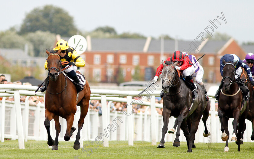 Squats-0001 
 SQUATS (Georgia Cox) beats SABADOR (red) and BLACK BESS (right) in The Laurent-Perrier Handicap
Newbury 18 Aug 2018 - Pic Steven Cargill / Racingfotos.com