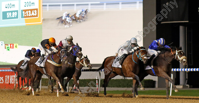 Mayaadeen-0003 
 MAYAADEEN (right, Jim Crowley) beats MAPLEWOOD (centre) and ROCK THE BARZAH (left) in Lincoln Handicap
Meydan 2 Feb 2024 - Pic Steven Cargill / Racingfotos.com