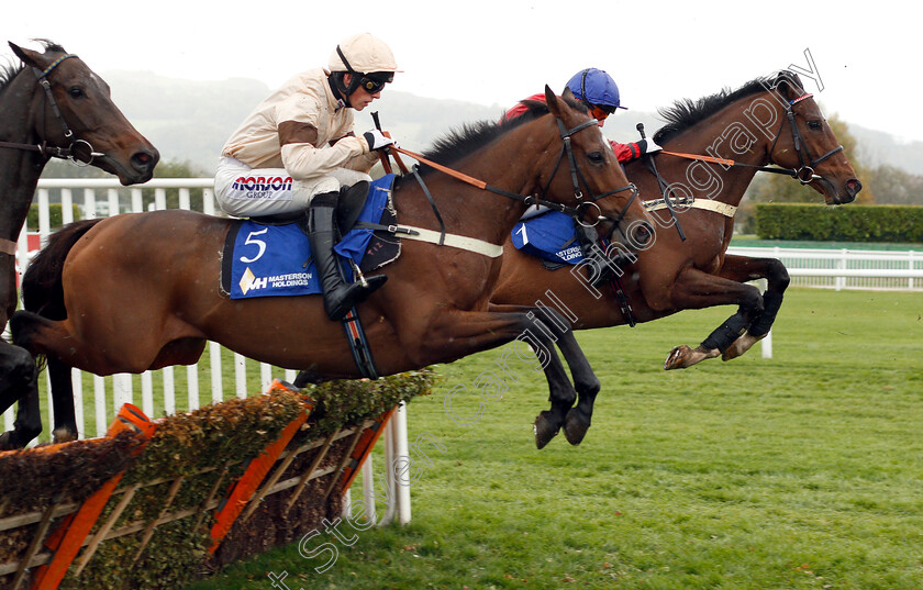 Redicean-and-Padleyourowncanoe-0002 
 REDICEAN (farside, Wayne Hutchinson) jumps with PADLEYOUROWNCANOE (nearside, Harry Cobden)
Cheltenham 27 Oct 2018 - Pic Steven Cargill / Racingfotos.com