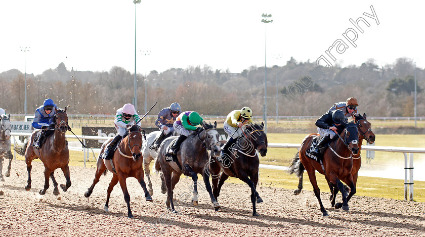 Streamline-0003 
 STREAMLINE (right, Ryan Moore) beats SUMMERGHAND (farside, obscured) REPARTEE (yellow) LORD RAPSCALLION (pink cap) and ZARZYNI (2nd left) The Betway Handicap
Wolverhampton 13 Mar 2021 - Pic Steven Cargill / Racingfotos.com