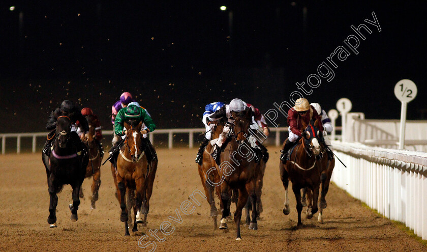 Mossketeer-0001 
 MOSSKETEER (2nd right, Robert Havlin) beats HIC BIBI (2nd left) in The totescoop6 Magic Million This Saturday Nursery Chelmsford 16 Nov 2017 - Pic Steven Cargill / Racingfotos.com