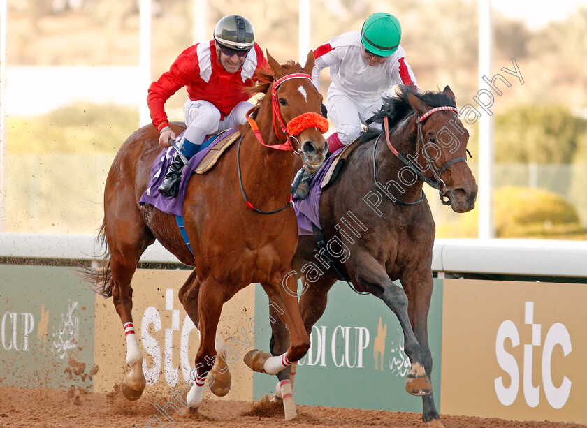 Matmon-0002 
 MATMON (right, Lisa Allpress) beats MOTAYAMMEN (left, Olivier Peslier) in The International Jockeys Challenge Handicap Round1
King Abdulaziz Racetrack, Riyadh, Saudi Arabia 28 Feb 2020 - Pic Steven Cargill / Racingfotos.com