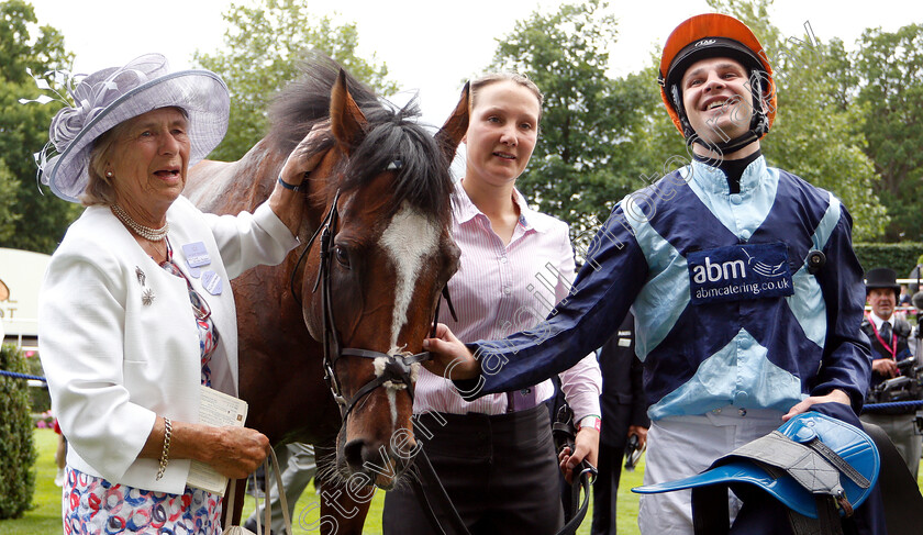 Accidental-Agent-0012 
 ACCIDENTAL AGENT (Charles Bishop) and owner Mrs Johnson-Houghton after The Queen Anne Stakes
Royal Ascot 19 Jun 2018 - Pic Steven Cargill / Racingfotos.com