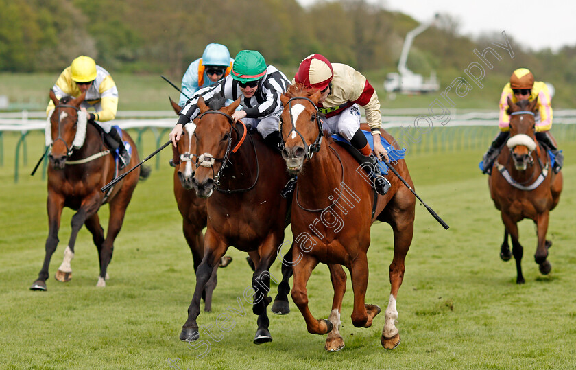 Red-Tea-0003 
 RED TEA (right, Finley Marsh) beats FEATHERY (left) in The British Stallion Studs EBF Fillies Handicap Nottingham 1 May 2018 - Pic Steven Cargill / Racingfotos.com