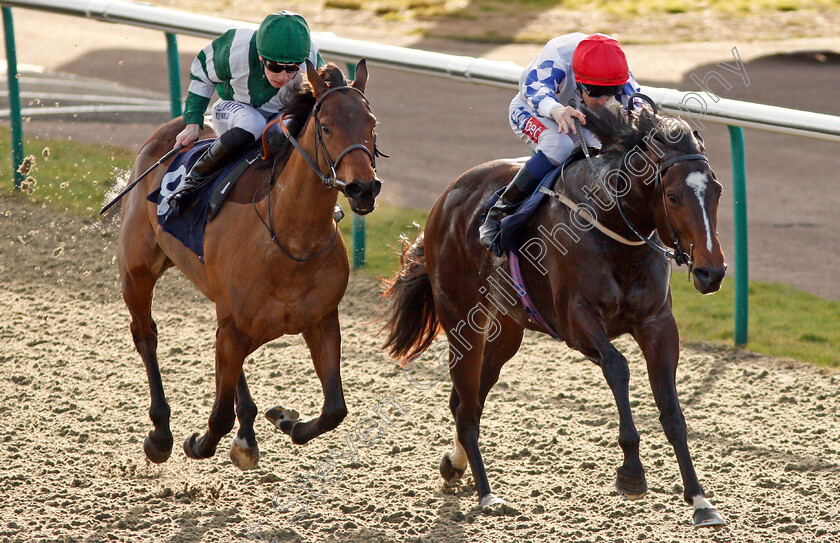 Los-Camachos-0003 
 LOS CAMACHOS (right, Fran Berry) beats POWER AND PEACE (left) in The 32Redsport.com Novice Auction Stakes Lingfield 10 Jan 2018 - Pic Steven Cargill / Racingfotos.com