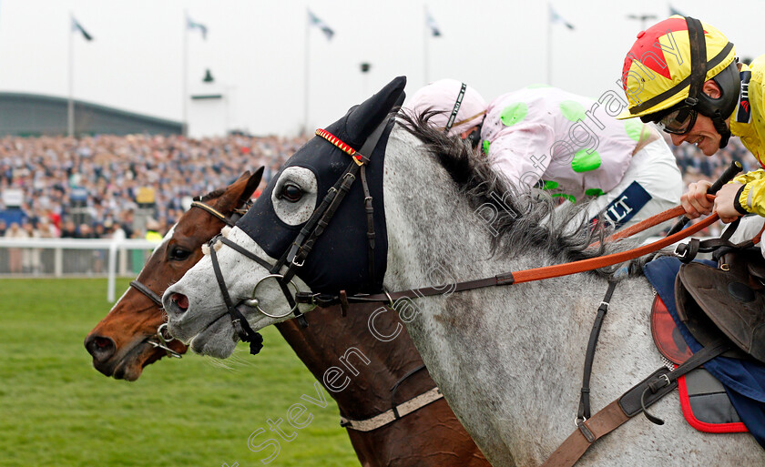 Politologue-0003 
 POLITOLOGUE (nearside, Sam Twiston-Davies) beats MIN (farside) in The JLT Melling Chase Aintree 13 Apr 2018 - Pic Steven Cargill / Racingfotos.com