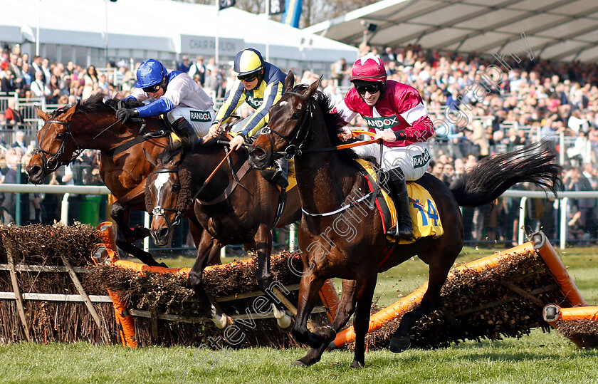 If-The-Cap-Fits-0004 
 IF THE CAP FITS (centre, Sean Bowen) beats APPLE'S JADE (right) and ROKSANA (left) in The Ryanair Stayers Hurdle
Aintree 6 Apr 2019 - Pic Steven Cargill / Racingfotos.com