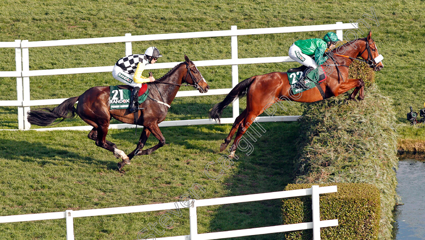 Ucello-Conti-0004 
 UCELLO CONTI (Daryl Jacob) leads PLEASANT COMPANY over The Water in The Randox Health Grand National Aintree 14 Apr 2018 - Pic Steven Cargill / Racingfotos.com