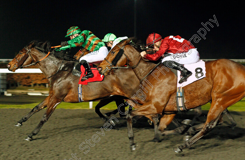 Veena-0004 
 VEENA (Oisin Murphy) beats MAGIC MIRROR (right) in The 100% Profit Boost At 32Redsport.com Fillies Handicap Kempton 20 Dec 2017 - Pic Steven Cargill / Racingfotos.com