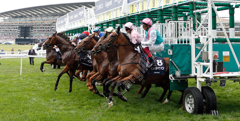 Enable-0009 
 ENABLE (Frankie Dettori) bursts from the stalls on her way to winning The King George VI and Queen Elizabeth Stakes
Ascot 27 Jul 2019 - Pic Steven Cargill / Racingfotos.com