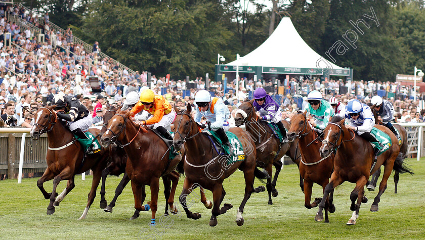 Burnt-Sugar-0001 
 BURNT SUGAR (centre, Paul Hanagan) beats SPANISH CITY (2nd left) MAKZEEM (right) and SHADY MCCOY (left) in The bet365 Bunbury Cup
Newmarket 14 Jul 2018 - Pic Steven Cargill / Racingfotos.com