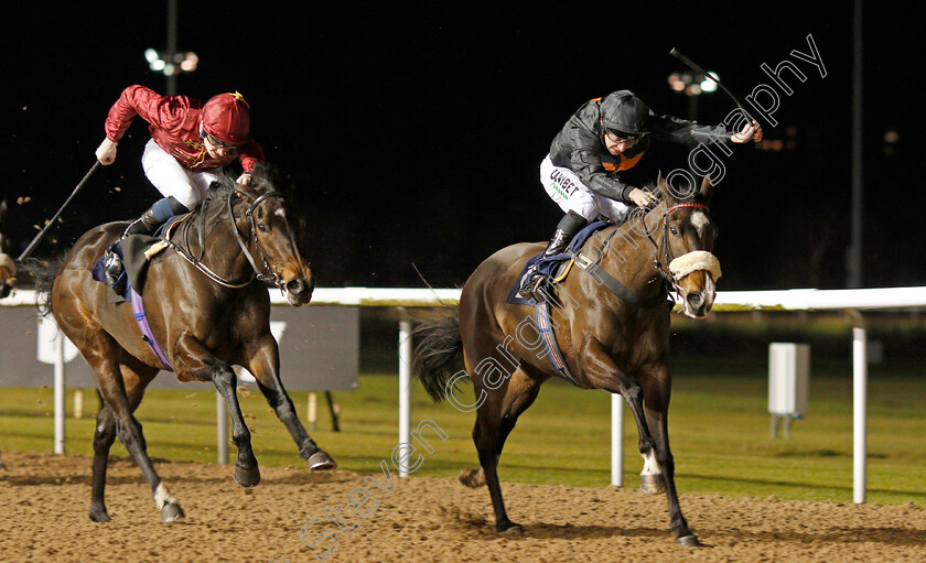 I-Love-You-Baby-0003 
 I LOVE YOU BABY (Luke Morris) beats QATAR QUEEN (left) in The Ladbrokes Fillies Novice Stakes
Wolverhampton 19 Dec 2019 - Pic Steven Cargill / Racingfotos.com