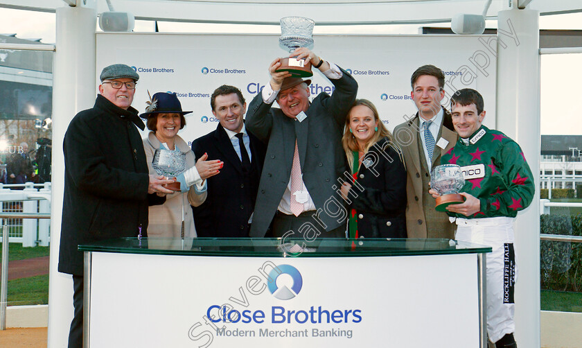 Mister-Whitaker-0008 
 Presentation to Tim Radford, Mick Channon and Brian Hughes for The Close Brothers Novices Handicap Chase won by MISTER WHITAKER Cheltenham 13 Mar 2018 - Pic Steven Cargill / Racingfotos.com