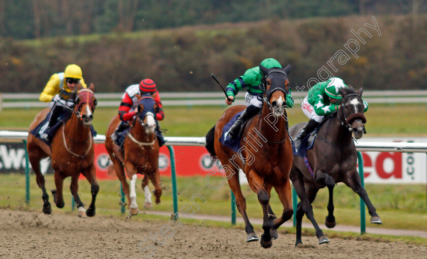 Domitilla-0001 
 DOMITILLA (Tom Marquand) beats TEMERAIRE (right) in The 32Red.com Fillies Handicap Lingfield 6 Dec 2017 - Pic Steven Cargill / Racingfotos.com