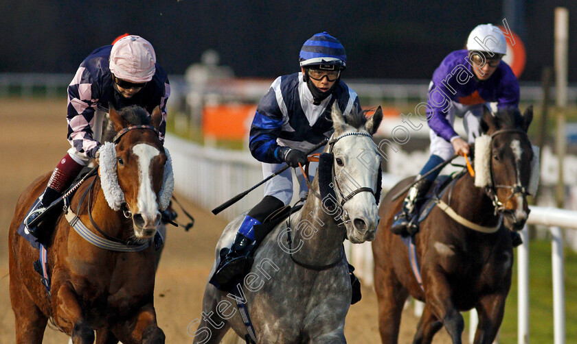 Heptathlete-0007 
 HEPTATHLETE (centre, Benoit de la Sayette) beats GONZAGA (left) in The Bombardier March To Your Own Drum Apprentice Handicap
Wolverhampton 11 Jan 2021 - Pic Steven Cargill / Racingfotos.com