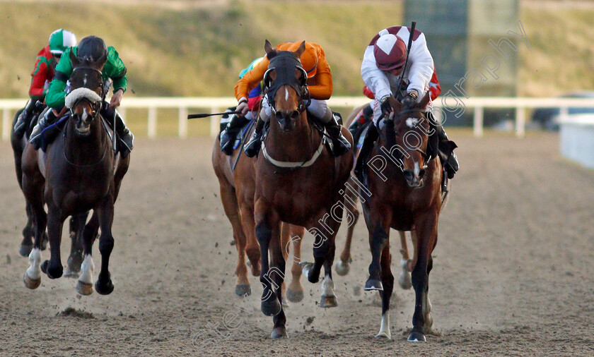 Mawkeb-0004 
 MAWKEB (right, Tom Marquand) beats RHUBARB BIKINI (centre) in The Woodford Reserve Handicap
Chelmsford 31 mar 2022 - Pic Steven Cargill / Racingfotos.com