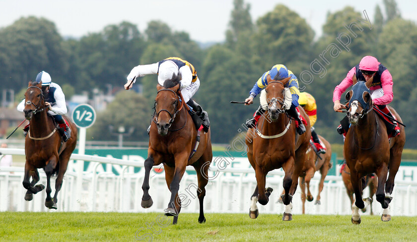 Dark-Pearl-0001 
 DARK PEARL (centre, Pat Cosgrave) with ARDAMIR (2nd right) and JACOB CATS (right) 
Sandown 16 Jun 2018 - Pic Steven Cargill / Racingfotos.com