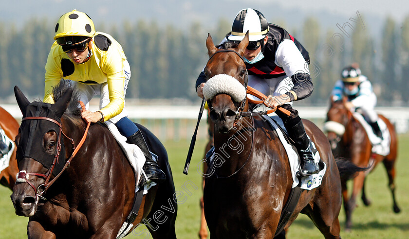 Wild-Majesty-0002 
 WILD MAJESTY (left, Mickael Barzalona) beats NAVIDAD (right) in The Prix Hipdromo de San Isidro
Deauville 9 Aug 2020 - Pic Steven Cargill / Racingfotos.com