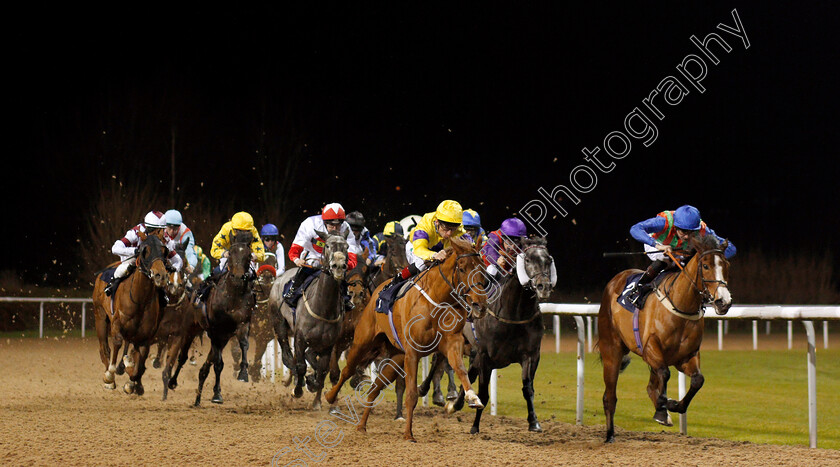 Reasoned-0003 
 REASONED (centre, Shane Kelly) beats PENARTH PIER (right) in The Bombardier March To Your Own Drum Handicap
Wolverhampton 19 Dec 2019 - Pic Steven Cargill / Racingfotos.com