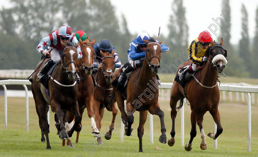 Tavus-0003 
 TAVUS (centre, Jason Watson) beats MONSIEUR LAMBRAYS (right) and NED PEPPER (left) in The covermarque.com For Bloodstock Insurance Handicap
Newbury 6 Aug 2019 - Pic Steven Cargill / Racingfotos.com