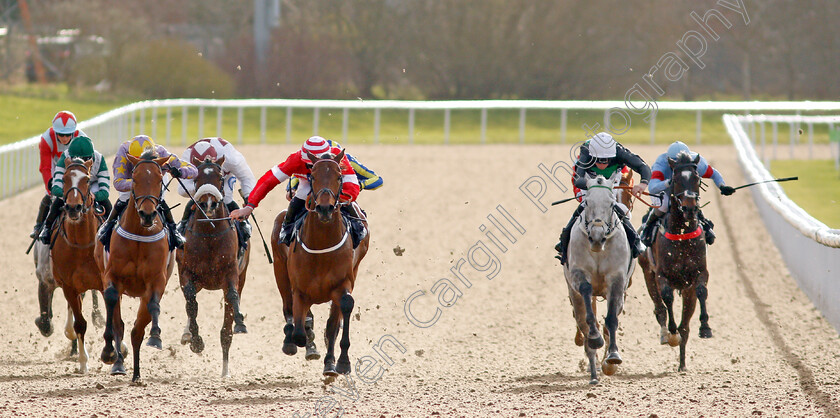 Fountain-Cross-0001 
 FOUNTAIN CROSS (centre, Rossa Ryan) beats BAKERSBOY (yellow cap) in The Read Katie Walsh On Betway Insider Handicap
Wolverhampton 12 Mar 2022 - Pic Steven Cargill / Racingfotos.com