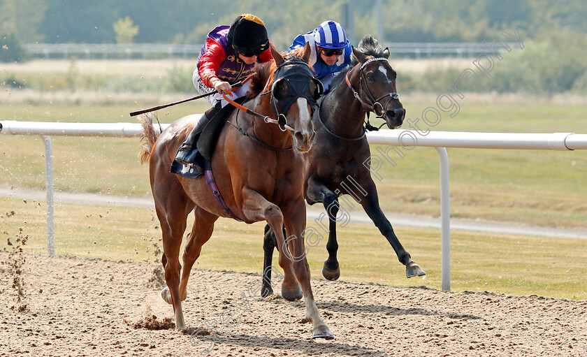 Vindicate-0004 
 VINDICATE (Ryan Moore) beats THUMUR (right) in The Free Tips Daily On attheraces.com Handicap
Wolverhampton 11 Aug 2020 - Pic Steven Cargill / Racingfotos.com