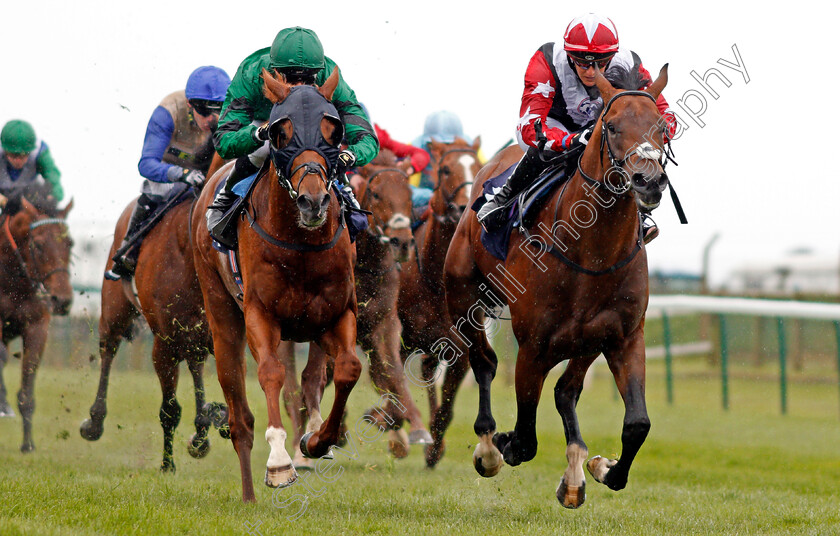 Corrosive-0006 
 CORROSIVE (right, Josephine Gordon) beats STYLEHUNTER (left) in The John Kemp 4x4 Centre Of Norwich Novice Stakes Div1 Yarmouth 24 Apr 2018 - Pic Steven Cargill / Racingfotos.com