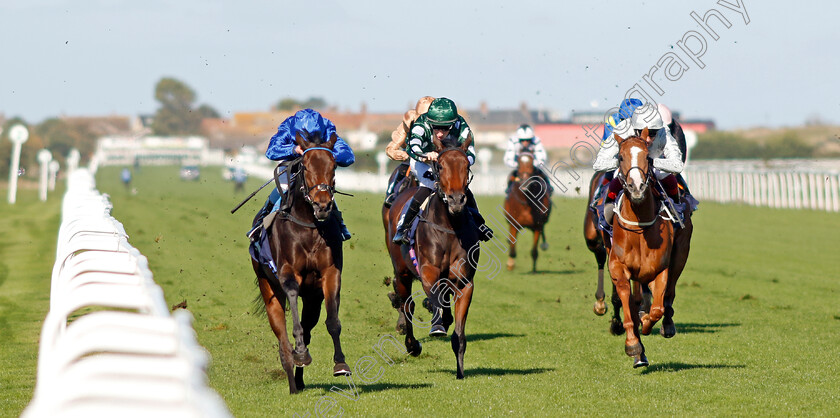 Bridestones-0006 
 BRIDESTONES (left, William Buick) beats KRISTAL KLEAR (centre) and GOOD MORALS (right) in The British Stallion Studs EBF Fillies Novice Stakes Div1
Yarmouth 18 Oct 2022 - Pic Steven Cargill / Racingfotos.com