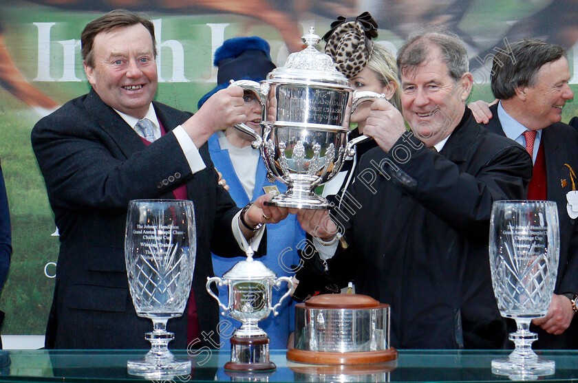 Le-Prezien-0005 
 Presentation by Nicky Henderson to J P McManus for The Johnny Henderson Grand Annual Challenge Cup won by LE PREZIEN Cheltenham 16 Mar 2018 - pic Steven Cargill / Racingfotos.com