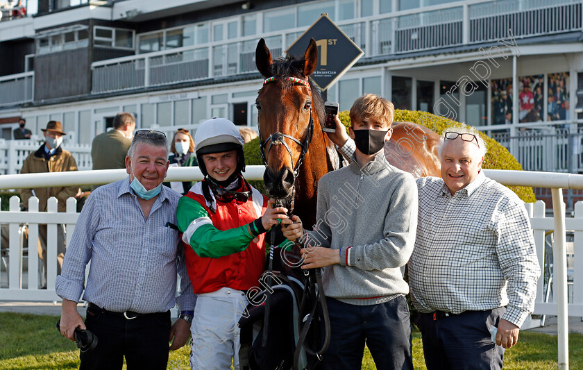 Rooster-Cogburn-0006 
 ROOSTER COGBURN (Sean Bowen) with Peter Bowen after The Mansionbet Proud To Support British Racing Handicap Chase
Market Rasen 19 Apr 2021 - Pic Steven Cargill / Racingfotos.com