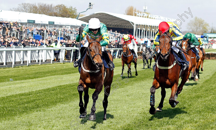 Zenta-0002 
 ZENTA (left, Mark Walsh) beats BO ZENITH (right) in The Jewson Anniversary 4yo Juvenile Hurdle
Aintree 13 Apr 2023 - Pic Steven Cargill / Racingfotos.com