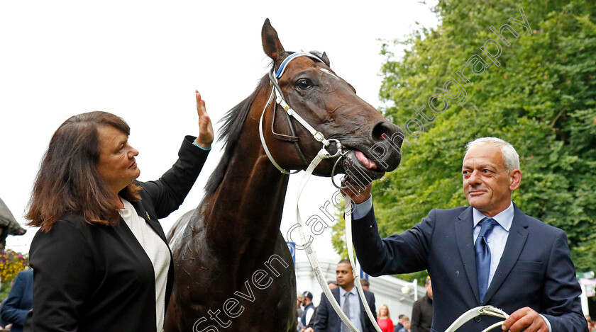 Mill-Stream-0010 
 MILL STREAM with Jane Chapple-Hyam after The My Pension Expert July Cup
Newmarket 13 Jul 2024 - Pic Steven Cargill / Racingfotos.com