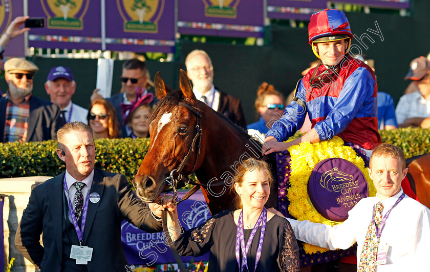 Victoria-Road-0008 
 VICTORIA ROAD (Ryan Moore) after the Breeders' Cup Juvenile Turf 
Breeders Cup Meeting, Keeneland USA, 4 Nov 2022 - Pic Steven Cargill / Racingfotos.com