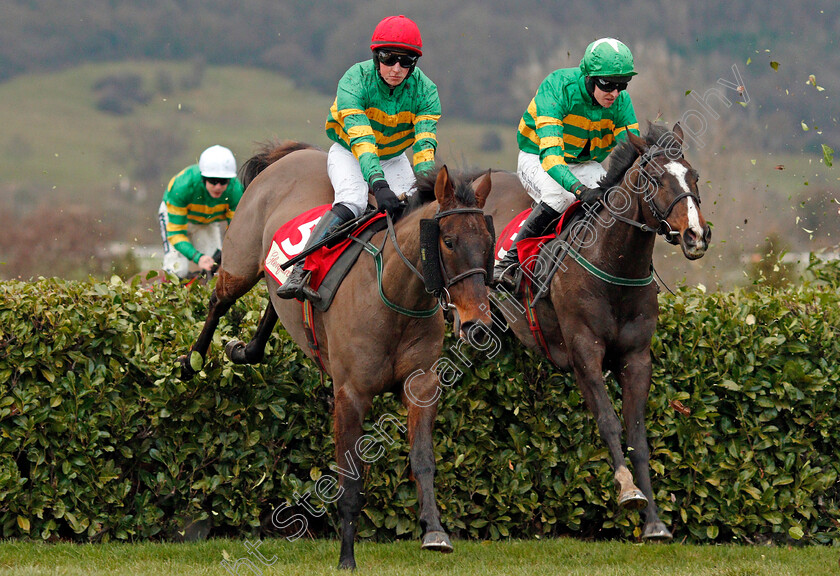 Cantlow-and-Josies-Orders-0001 
 CANTLOW (left, Donal McInerney) jumps with JOSIES ORDERS (right) Cheltenham 15 Dec 2017 - Pic Steven Cargill / Racingfotos.com