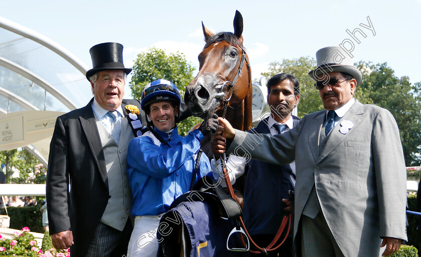 Eqtidaar-0010 
 EQTIDAAR (Jim Crowley) with Hamdan Al Maktoum and Sir Michael Stoute after The Commonwealth Cup
Royal Ascot 22 Jun 2018 - Pic Steven Cargill / Racingfotos.com