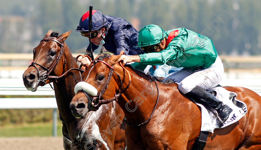 Measure-Of-Time-0007 
 MEASURE OF TIME (left, P C Boudot) beats ZEYREK (right) in The Prix Club Hipico Concepcion - Prix Michel Houyvet
Deauville 9 Aug 2020 - Pic Steven Cargill / Racingfotos.com