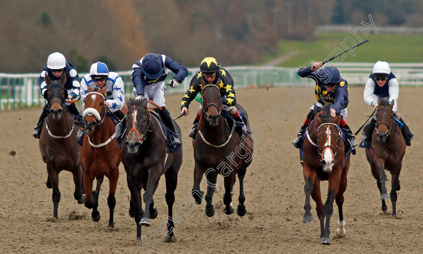 Fire-Orchid-0002 
 FIRE ORCHID (3rd left, Rossa Ryan) beats LITTLE MISS LILLY (2nd right) in The 32Redpoker.com Nursery Lingfield 6 Dec 2017 - Pic Steven Cargill / Racingfotos.com