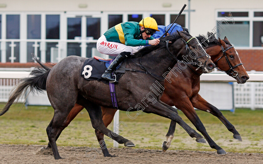 Regent-0004 
 REGENT (nearside, Robert Havlin) beats COLOUR OF LIGHT (farside) in The tote Placepot Your First Bet Fillies Novice Stakes
Chelmsford 4 Mar 2021 - Pic Steven Cargill / Racingfotos.com